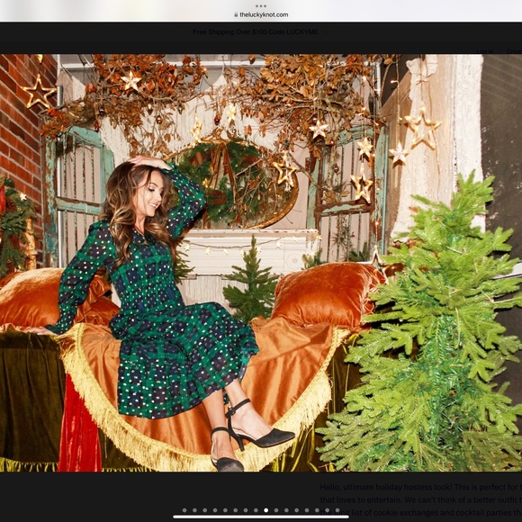 SAIL TO SABLE SMOCKED WAIST SILK MIDI DRESS IN BLACK WATCH TARTAN SIZE SMALL - Picture 5 of 12